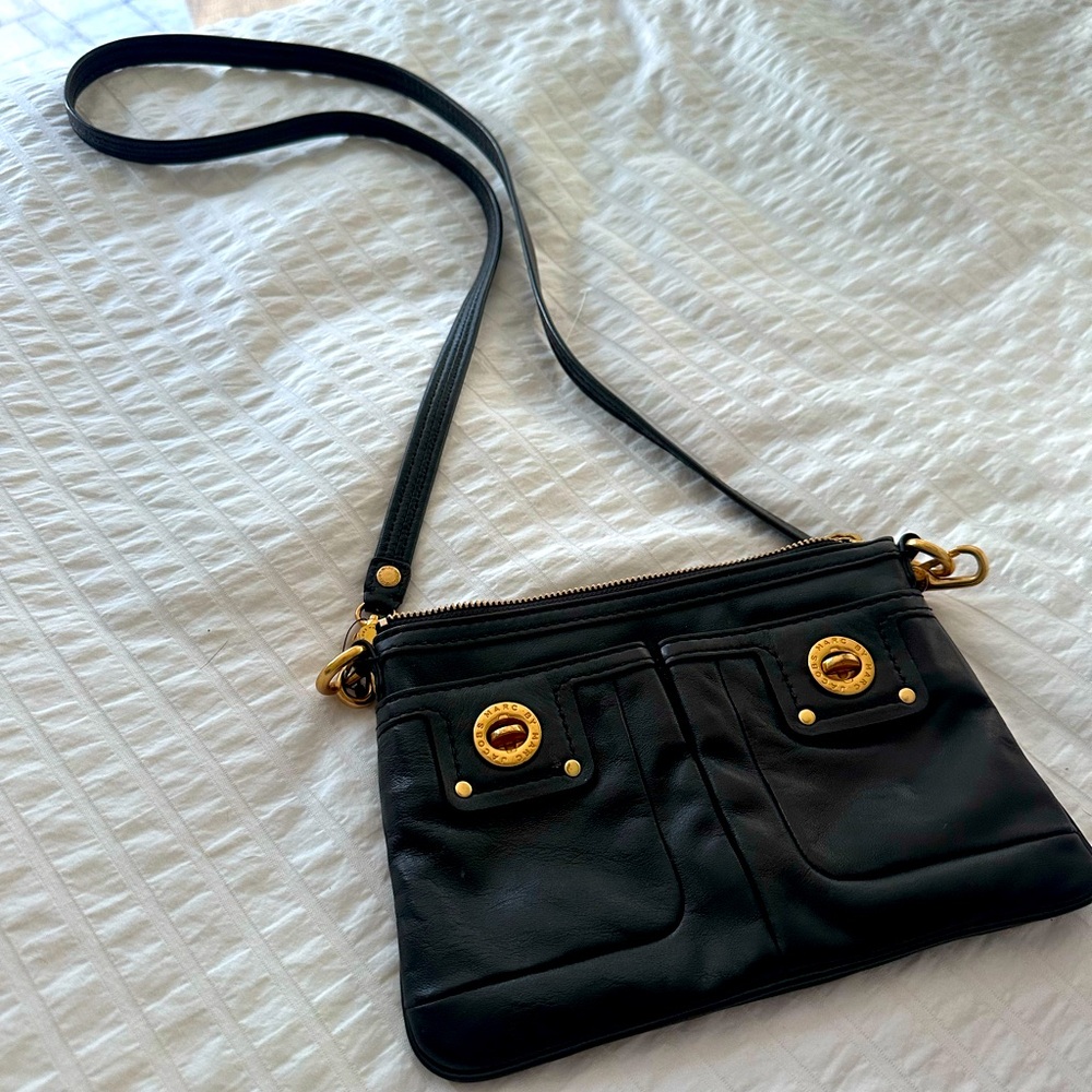 Black/gold Marc Jacobs handbag sling crossbody mini wristlet used authentic